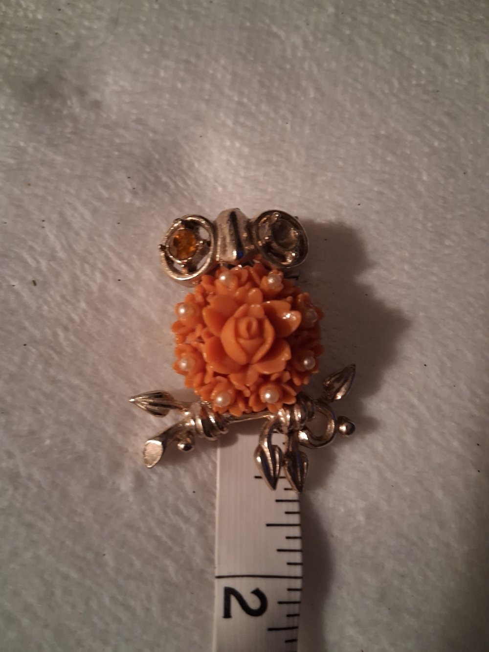 Gold-Tone Orange Floral Cluster Brooche Call Out Eye Owl Missing A rhinestone